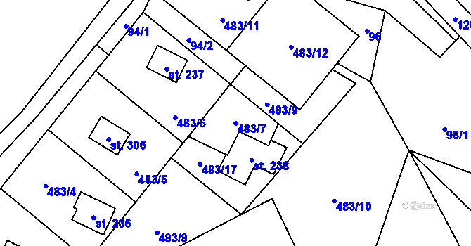 Parcela st. 483/7 v KÚ Ostružná, Katastrální mapa