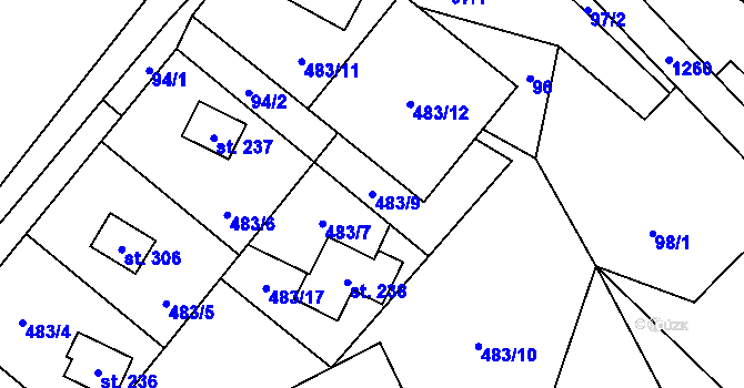 Parcela st. 483/9 v KÚ Ostružná, Katastrální mapa