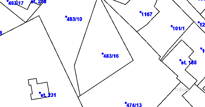 Parcela st. 483/16 v KÚ Ostružná, Katastrální mapa