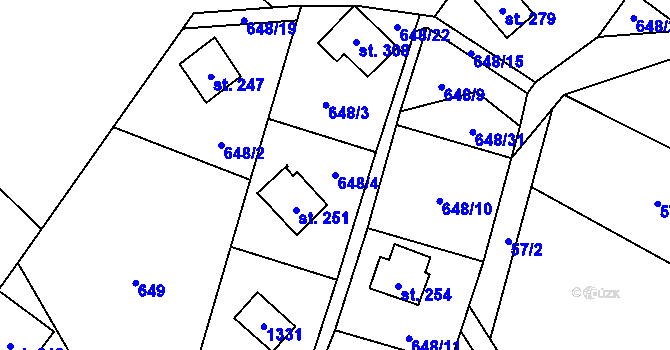Parcela st. 648/4 v KÚ Ostružná, Katastrální mapa