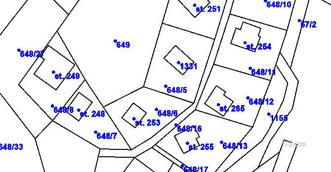 Parcela st. 648/5 v KÚ Ostružná, Katastrální mapa