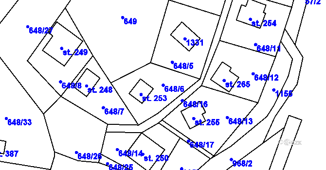 Parcela st. 648/6 v KÚ Ostružná, Katastrální mapa