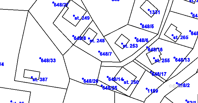Parcela st. 648/7 v KÚ Ostružná, Katastrální mapa