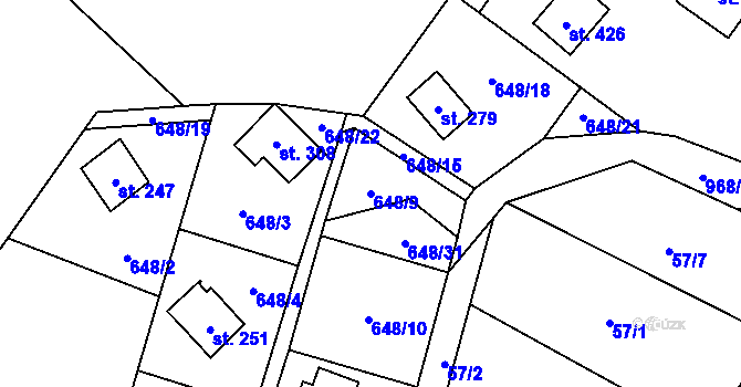 Parcela st. 648/9 v KÚ Ostružná, Katastrální mapa