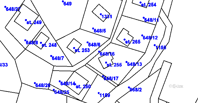 Parcela st. 648/16 v KÚ Ostružná, Katastrální mapa