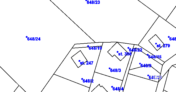 Parcela st. 648/19 v KÚ Ostružná, Katastrální mapa