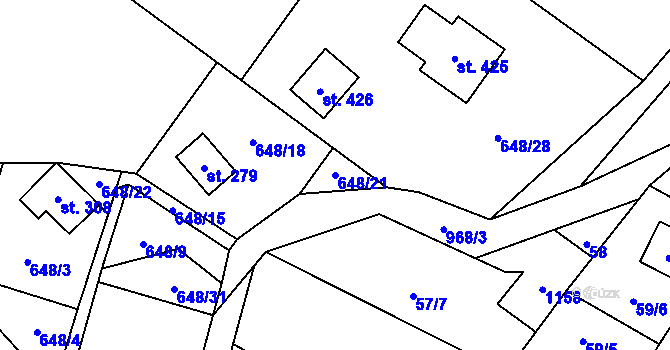 Parcela st. 648/21 v KÚ Ostružná, Katastrální mapa