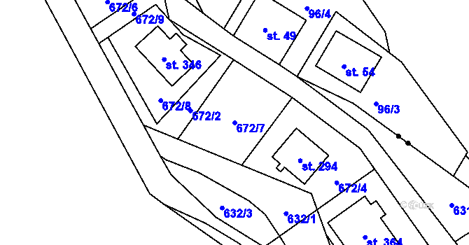 Parcela st. 672/7 v KÚ Ostružná, Katastrální mapa