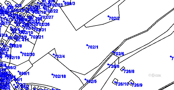 Parcela st. 702/1 v KÚ Ostružná, Katastrální mapa