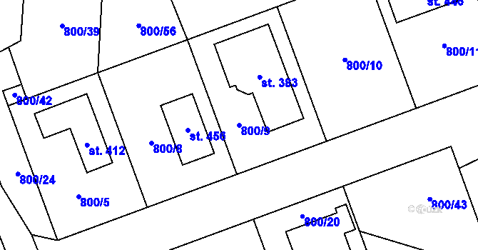 Parcela st. 800/9 v KÚ Ostružná, Katastrální mapa