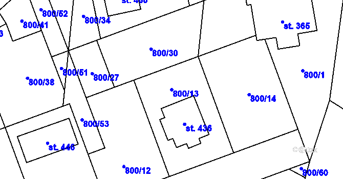 Parcela st. 800/13 v KÚ Ostružná, Katastrální mapa