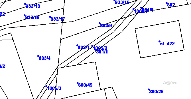 Parcela st. 801/1 v KÚ Ostružná, Katastrální mapa