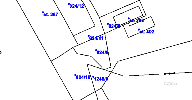 Parcela st. 824/9 v KÚ Ostružná, Katastrální mapa