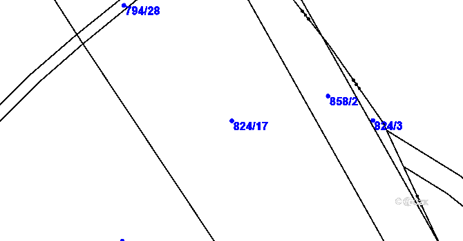 Parcela st. 824/17 v KÚ Ostružná, Katastrální mapa