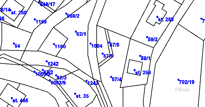 Parcela st. 57/6 v KÚ Ostružná, Katastrální mapa