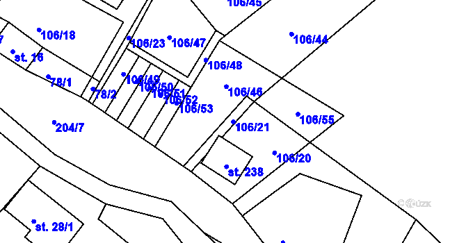 Parcela st. 106/21 v KÚ Petříkov u Branné, Katastrální mapa