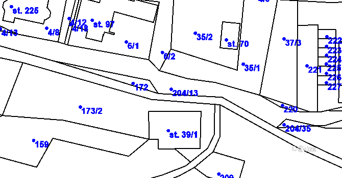 Parcela st. 204/13 v KÚ Petříkov u Branné, Katastrální mapa