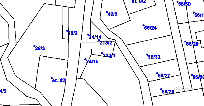 Parcela st. 213/1 v KÚ Petříkov u Branné, Katastrální mapa
