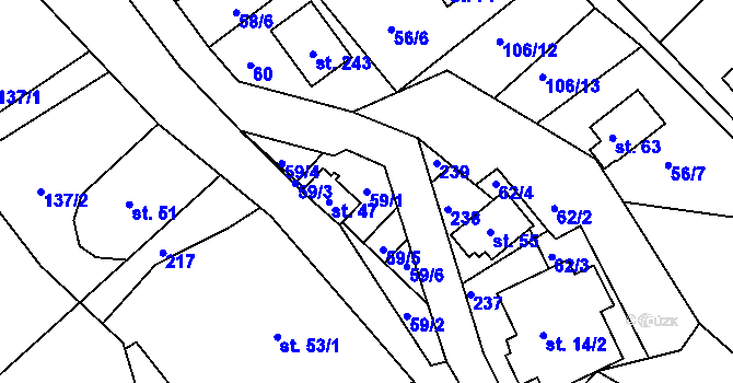 Parcela st. 59/1 v KÚ Petříkov u Branné, Katastrální mapa