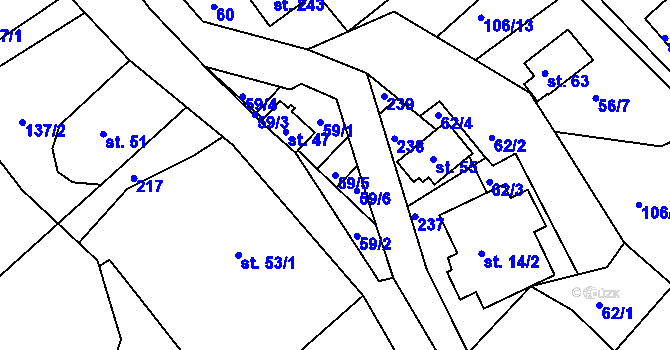 Parcela st. 59/5 v KÚ Petříkov u Branné, Katastrální mapa