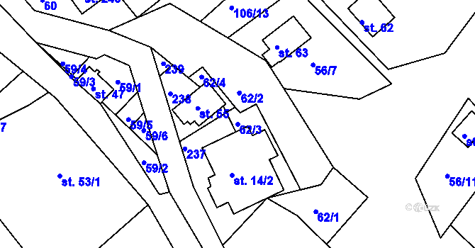 Parcela st. 62/3 v KÚ Petříkov u Branné, Katastrální mapa