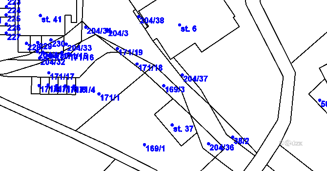 Parcela st. 169/3 v KÚ Petříkov u Branné, Katastrální mapa