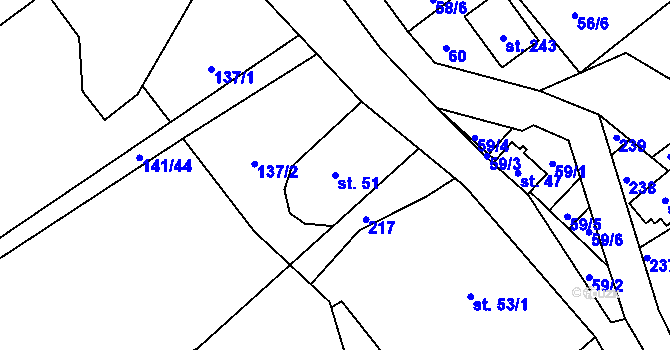 Parcela st. 51 v KÚ Petříkov u Branné, Katastrální mapa