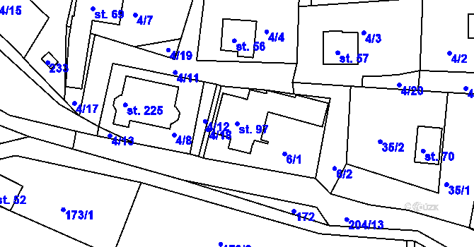 Parcela st. 97 v KÚ Petříkov u Branné, Katastrální mapa