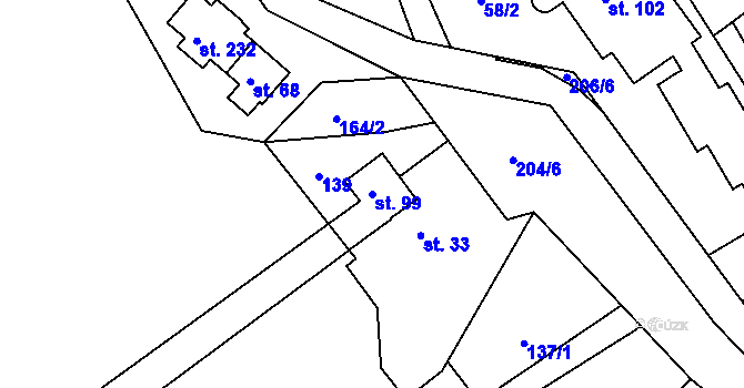Parcela st. 99 v KÚ Petříkov u Branné, Katastrální mapa