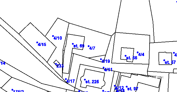 Parcela st. 4/7 v KÚ Petříkov u Branné, Katastrální mapa