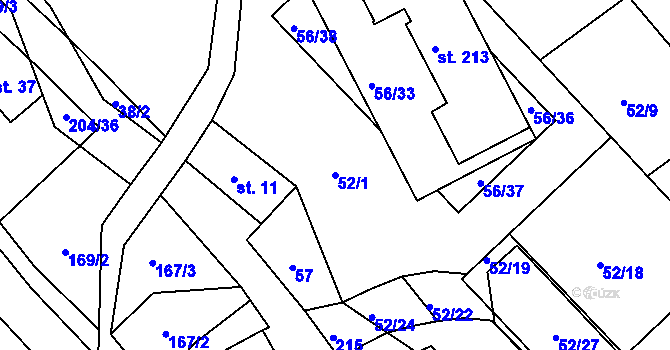 Parcela st. 52/1 v KÚ Petříkov u Branné, Katastrální mapa