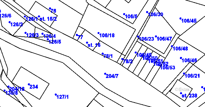Parcela st. 78/1 v KÚ Petříkov u Branné, Katastrální mapa