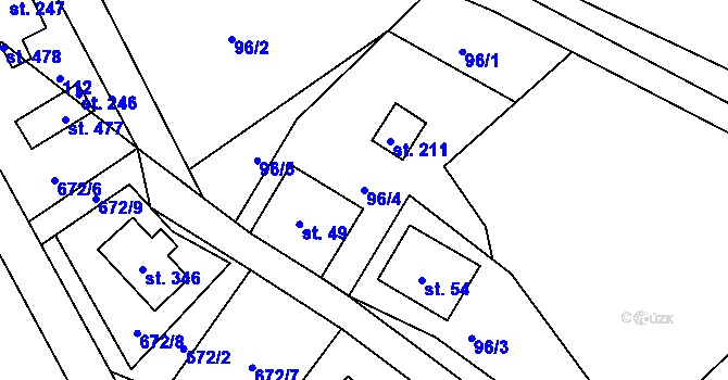 Parcela st. 96/4 v KÚ Petříkov u Branné, Katastrální mapa