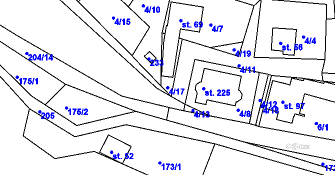 Parcela st. 4/17 v KÚ Petříkov u Branné, Katastrální mapa