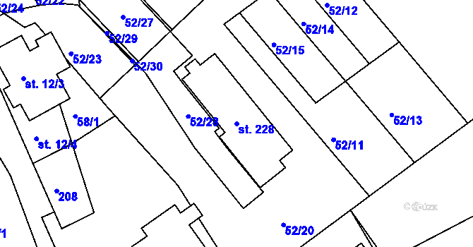 Parcela st. 228 v KÚ Petříkov u Branné, Katastrální mapa