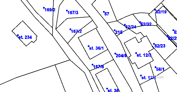 Parcela st. 36/1 v KÚ Petříkov u Branné, Katastrální mapa