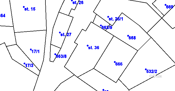 Parcela st. 36 v KÚ Ostružno na Šumavě, Katastrální mapa