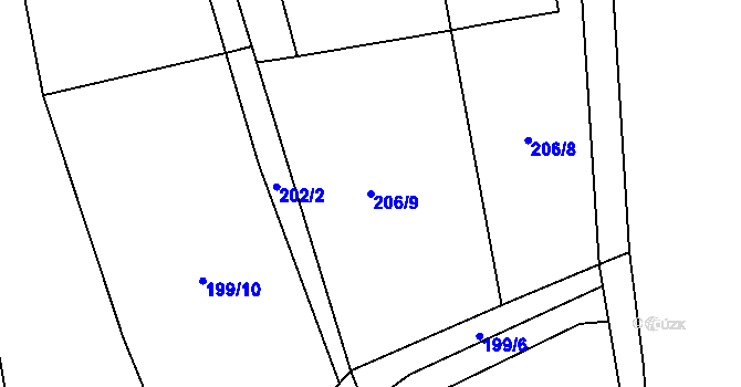 Parcela st. 206/9 v KÚ Ostružno na Šumavě, Katastrální mapa