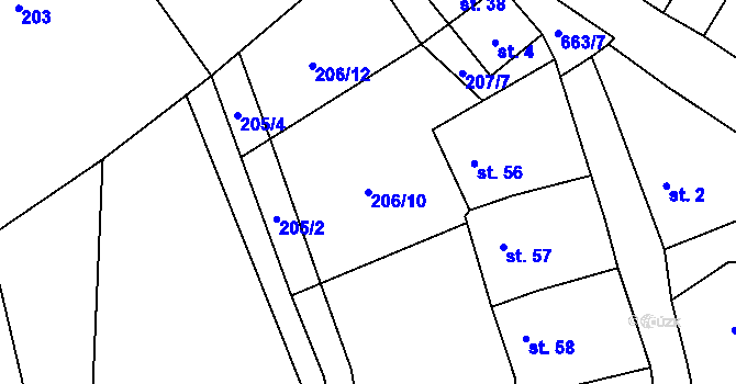 Parcela st. 206/10 v KÚ Ostružno na Šumavě, Katastrální mapa