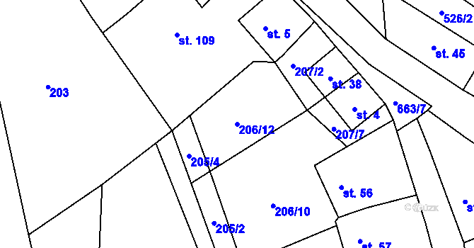 Parcela st. 206/12 v KÚ Ostružno na Šumavě, Katastrální mapa