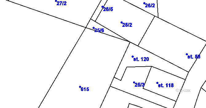 Parcela st. 25/5 v KÚ Ostružno u Jičína, Katastrální mapa