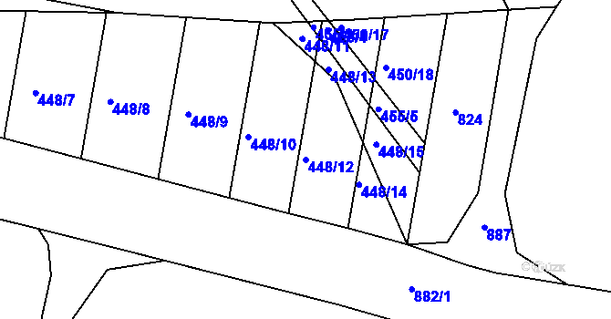 Parcela st. 448/12 v KÚ Ostružno u Jičína, Katastrální mapa