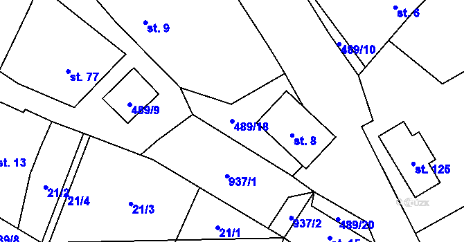 Parcela st. 489/18 v KÚ Ostružno u Jičína, Katastrální mapa