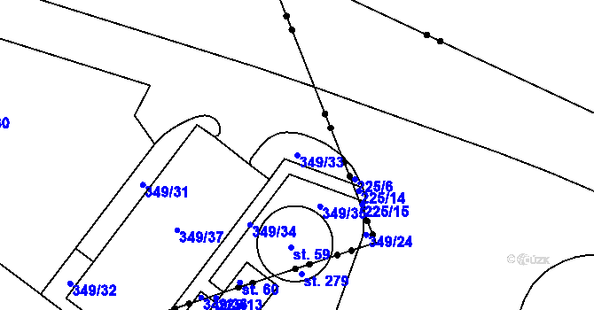 Parcela st. 349/33 v KÚ Bělčice u Ostředka, Katastrální mapa