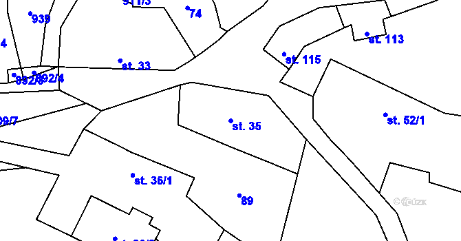 Parcela st. 35 v KÚ Ostředek, Katastrální mapa