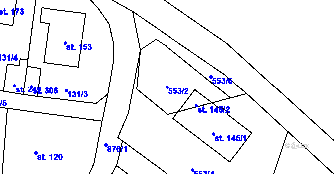 Parcela st. 553/2 v KÚ Ostředek, Katastrální mapa