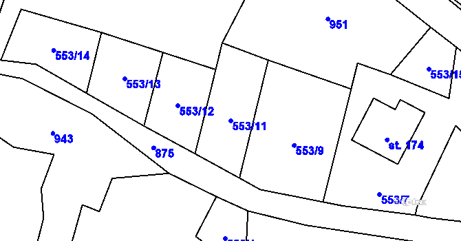 Parcela st. 553/11 v KÚ Ostředek, Katastrální mapa
