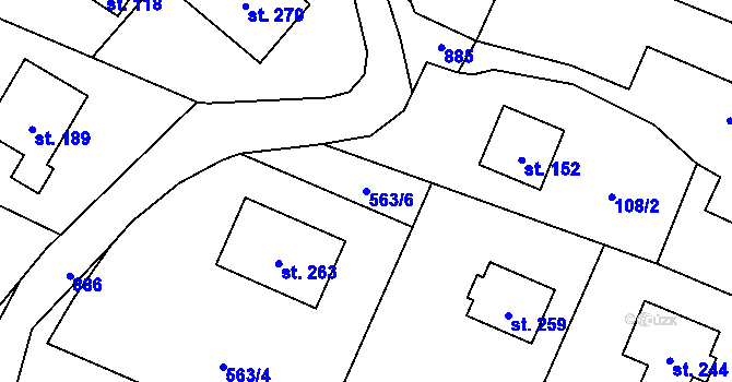 Parcela st. 563/6 v KÚ Ostředek, Katastrální mapa