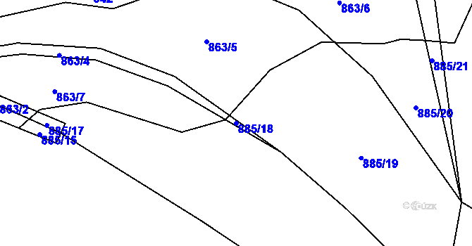 Parcela st. 885/18 v KÚ Vodslivy, Katastrální mapa