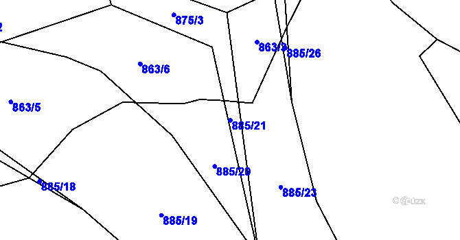Parcela st. 885/21 v KÚ Vodslivy, Katastrální mapa